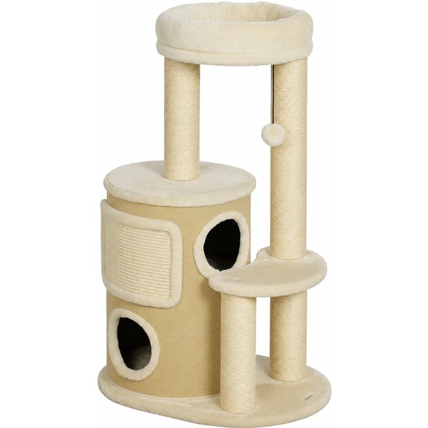 PawHut Arbre à Chat Multi-Niveaux Avec Double Niche, Lit, Plateforme, Tapis & Poteaux à Griffer En Sisal, 55X39X90Cm, Beige-image