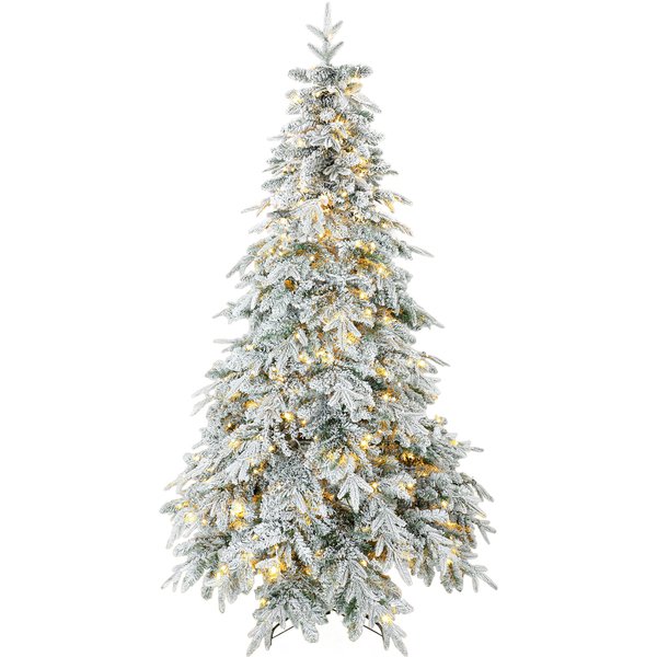 Homcom Sapin De NoëL Artificiel 180 Cm Arbre De NoëL Lumineux Enneigé, Branches ArticuléEs, LumièRe 350 Leds, Vert Et Blanc-image