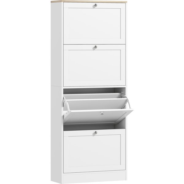 Homcom Meuble à Chaussures 24 Paires, Armoire à Chaussures Avec 4 Tiroirs Rabattables, éTagèRes RéGlables, 60X23,5X151Cm, Blanc-image