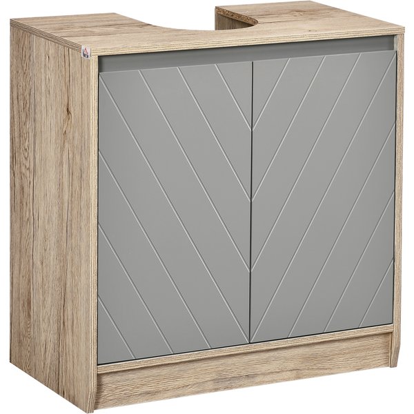 Homcom Meuble Salle De Bain Sous Lavabo Placard 2 Portes Avec éTagèRe - Dim. 60L X 30L X 59,8H Cm - Panneaux Particules ChêNe Clair Gris-image