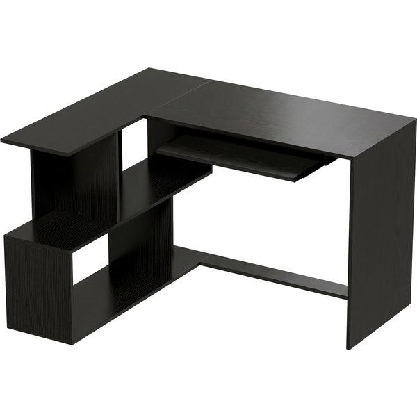 Homcom Bureau D'angle, 120 X 100 X 76 Cm, Bureau Informatique En L Avec Plateau De Clavier, 4 Compartiments Ouverts, Noir-image