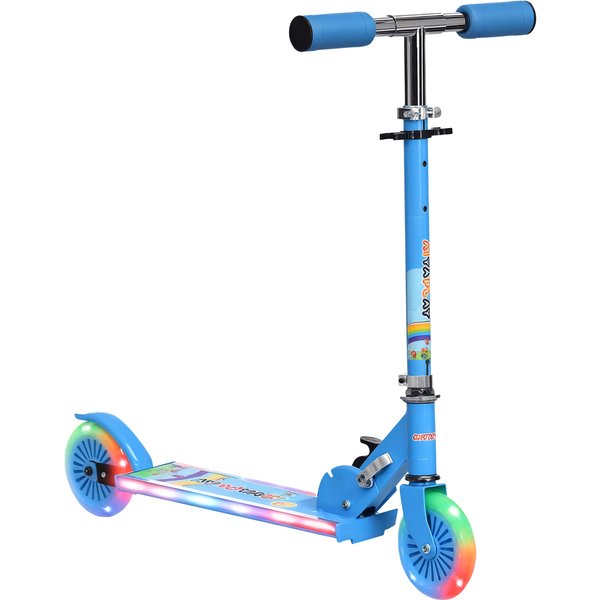 Homcom Trottinette Pour Enfants De 3 à 7 Ans Pliable Roues Lumineuses En Pu, 12 Led, Musique, Hauteur Guidon RéGlable Sur 4 Niveaux Bleu-image