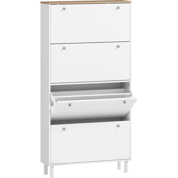 Homcom Meuble à Chaussures 32 Paires Avec 4 Tiroirs Rabattables, ÉTagèRes RéGlables, Moderne, 80 X 23,5 X 157 Cm, Blanc-image