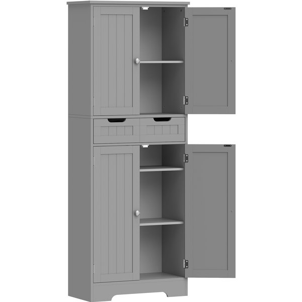 Homcom Meuble De Salle De Bain Avec Tiroir, Placard à Portes, éTagèRe RéGlable, 60 X 30 X 160 Cm, Gris-image