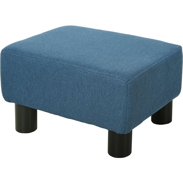 HOMCOM Linen Fabric Ottoman Footstool, Cube Design with 4 Plastic Legs, Comfortable Seating, Blue Aosom UK