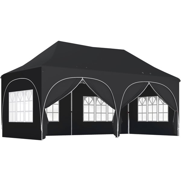 Outsunny 3 x 6m Pop Up Gazebo Shelter with Sides, 6 Sandbags, Peak Top Garden Party Tent Marquee with Carry Bag, Black