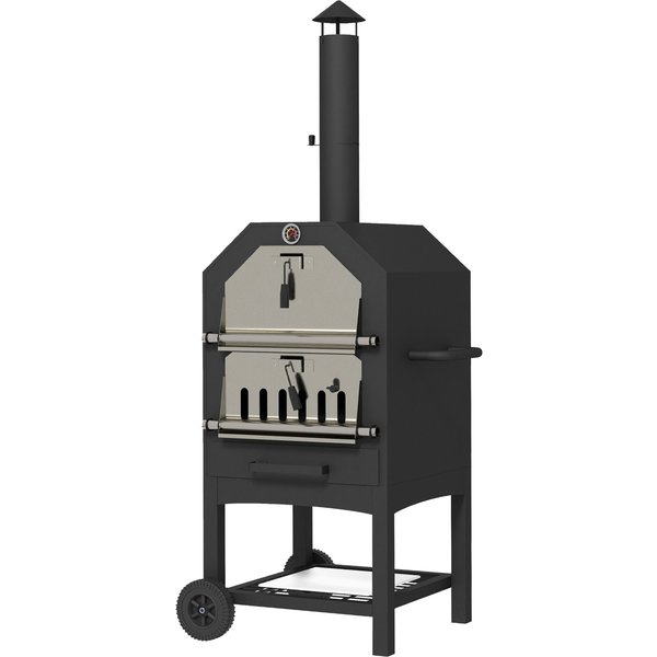 Outsunny Steel 3-Tier Outdoor Pizza Oven Charcoal BBQ Grill, Black | Aosom Ireland