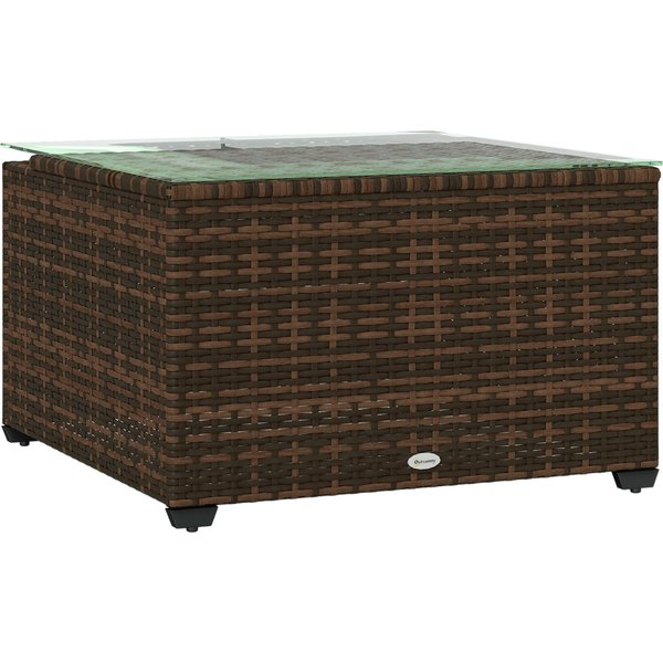 Outsunny 62 x 62cm Glass-Top Rattan Side Table - Brown