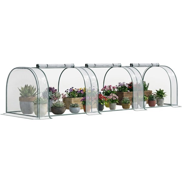 Outsunny Serre De Jardin Serre Tunnel Serre à Tomates 3,5L X 1L X 0,8H M 3 Portes ZippéEs BâChe Pvc Transparent MéTal éPoxy Vert-image