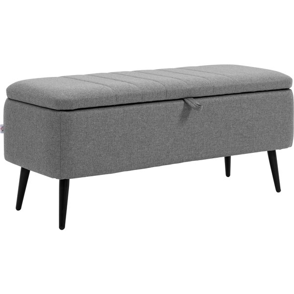 HOMCOM Storage Ottoman with Flip Top, Rectangular Upholstered Bench, Linen Fabric Footstool with Steel Legs for Living Room, Bedroom, Grey | Aosom Ireland