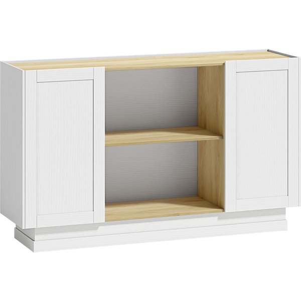 Homcom Buffet Cuisine, Meuble De Rangement Avec 2 Portes Et 2 ÉTagèRes Ouvertes, 133 X 35 X 79,7 Cm, Bois Naturel Et Blanc-image