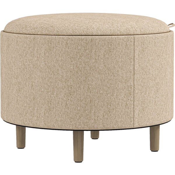 Homcom Pouf Rond Repose-Pieds Tabouret Avec Coffre De Rangement, Plateau RéVersible, Meuble 3 En 1 Pied En Bois Beige-image