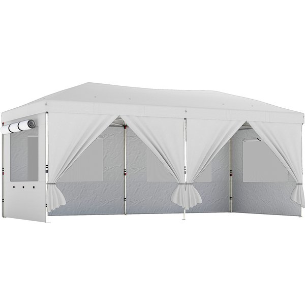 Outsunny 3 x 6 m Pop Up Canopy with UV50+ Protection Garden Gazebo with 6 Sidewalls, White