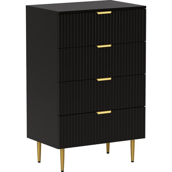Homcom Commode 4 Tiroirs Commode Chambre Meuble De Rangement Moderne Avec PoignéEs Et Pieds DoréS, Dim. 60 X 40 X 96 Cm, Noir-image
