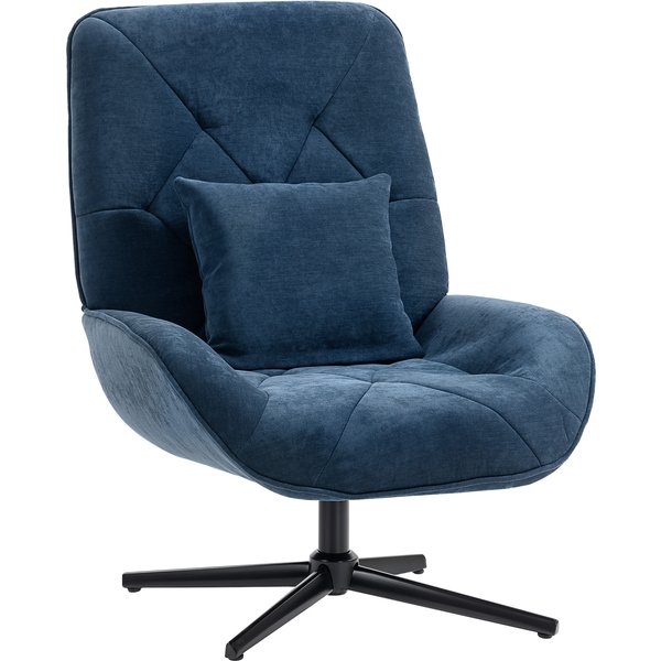 HOMCOM Accent Chair, Chenille Upholstered Swivel Armchair with Lumbar Pillow, High Back, Deep Seat and Metal Legs, Dark Blue