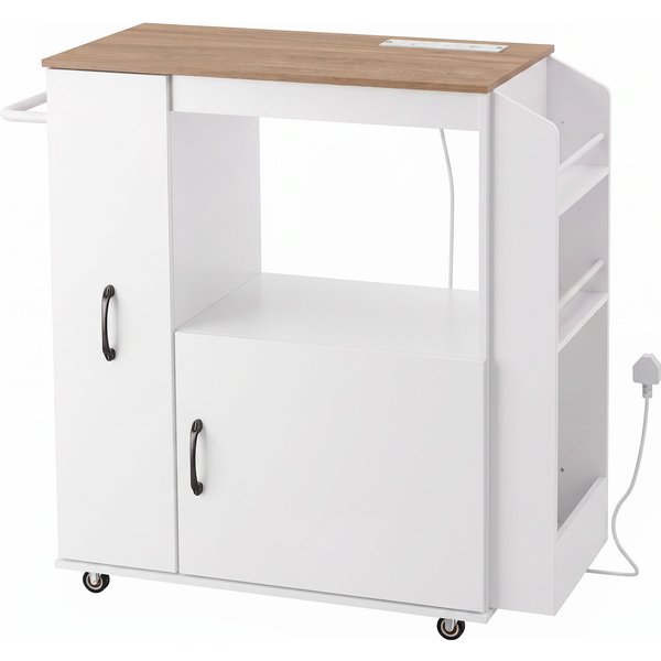 HOMCOM Kitchen Trolley on Wheels, Rolling Kitchen Island Cart with Power Outlet, Cabinet, Pull-Out Drawer, White | Aosom Ireland