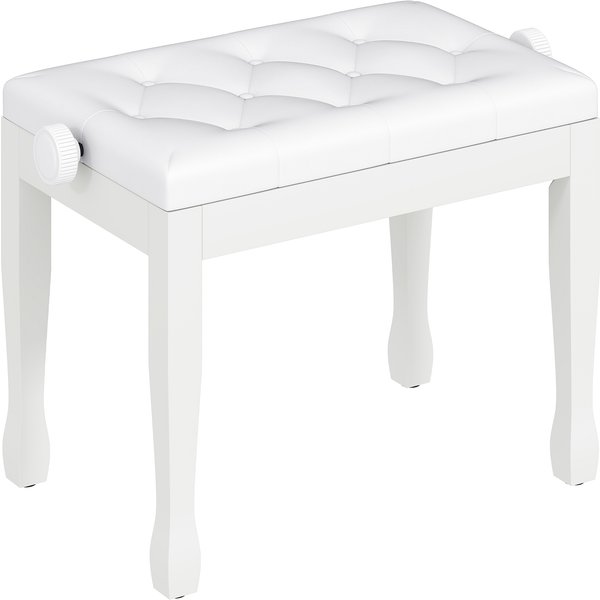 Homcom Banc De Piano, Banc De Clavier RéGlable En Hauteur En Bois Massif, SièGe Rembourré, 64 X 35 X 45-55 Cm, Blanc-image