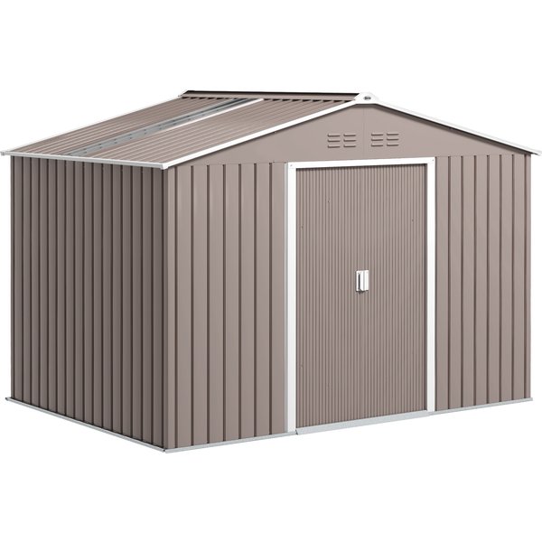 Outsunny Abri De Jardin 5,4 M² 2,77 X 1,95 X 1,92 M Fondation Incluse Porte Coulissante Ventilations TôLe Acier, Gris Clair-image