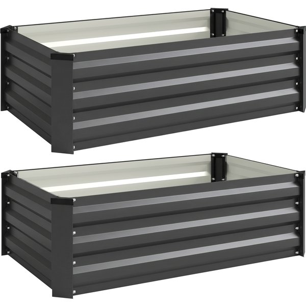 Outsunny Set of Two 60 x 100cm Galvanised Steel Planters, Grey | Aosom Ireland