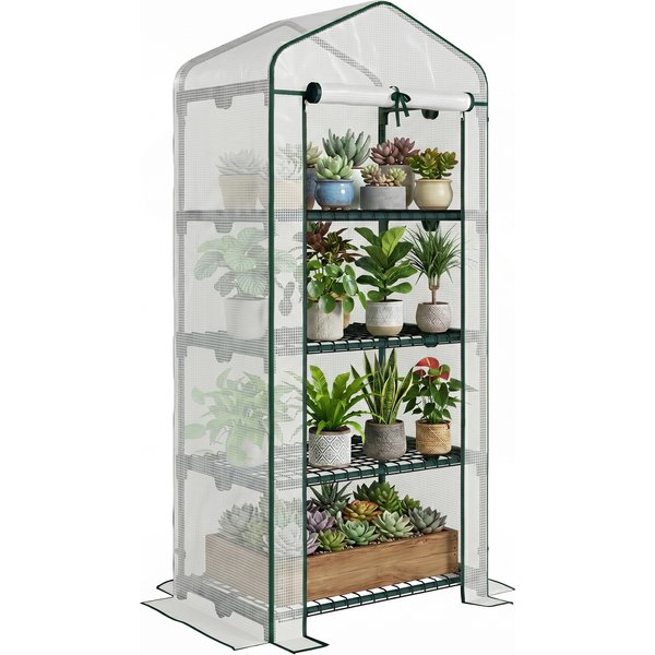 Outsunny Serre De Jardin Balcon éTagèRe Serre 4 Niveaux 69L X 50L X 160H Cm Acier Galvanisé BâChe Amovible Pe Haute Densité Blanc-Aosom.Fr-image