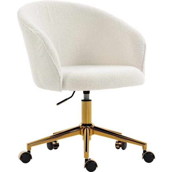 Homcom Chaise De Bureau, Fauteuil De Bureau Ergonomique RéGlable En Hauteur, SièGe Pivotante, PièTement En Acier, CrèMe-image