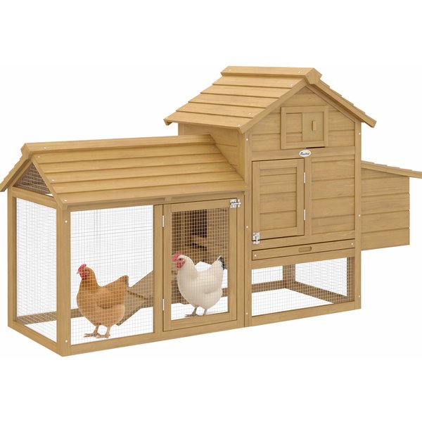 Pawhut Petit Poulailler Cottage Cage à Poules Sur Pied Dim. 151L X 54L X 87H Cm Multi-éQuipement Bois Massif De Pin Aosom France-image