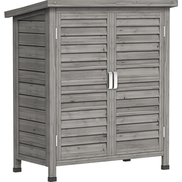 Outsunny Petit Chalet & Abri Jardin En Bois Sapin, ÉTagèRe, Portes Persiennes, Toit Bitumé - Remise Pour Outils 87X46.5X96.5 Cm, Gris Aosom France-image