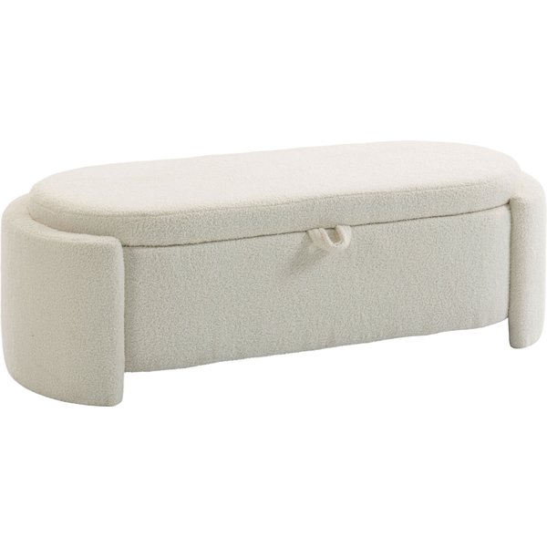 Homcom Banc De Rangement, Bout De Lit Ovale En Polaire Teddy Avec Assise Large, 129 X 48,5 X 44 Cm, CrèMe-image