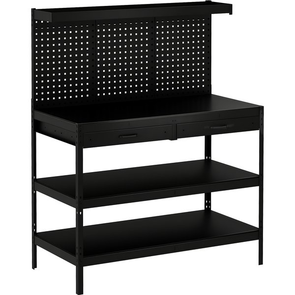 Homcom ÉTabli D'atelier, Charge Max. 272 Kg, 122X61X156 Cm, Panneau Perforé, 2 Tiroirs Et 2 ÉTagèRes RéGlables, Noir-image