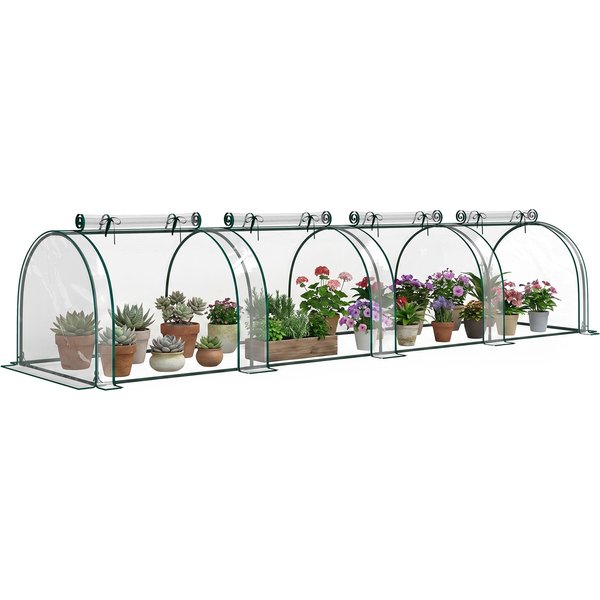 Outsunny Mini Serre De Jardin Serre à Tomates Serre Tunnel 4L X 1L X 0,80H M Acier Pvc Anti-Uv 4 FenêTres Zip Enroulables Vert Et Transparent-image