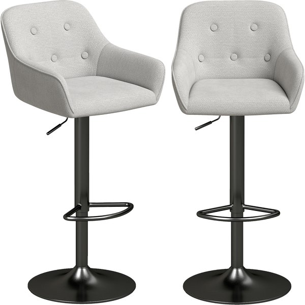 HOMCOM Barhocker 2er-Set, Chenille-Barstühle, Höhenverstellbar, 360°-Drehbar, Gepolsterte Sitzfläche, Rückenlehne und Fußstütze, Metallbasis, für Kücheninsel, Küche, Esszimmer, Grau Aosom