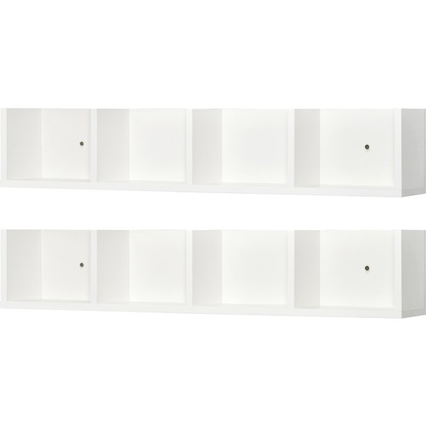 HOMCOM Wall Mount 84 CD / 56 DVD/Blu-ray/ Media Storage Rack 4 Cubes, Wooden Shelf Organiser Unit Bookcase Display, Set of 2, White