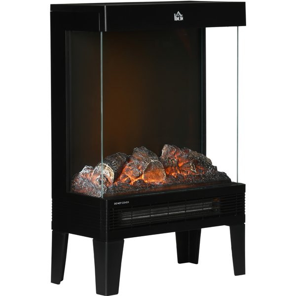 HOMCOM Freestanding Electric Fire, 180° Charming Electric Fireplace Heater w/ LED Flame Effect, Level-less Temperature Control Overheating Protection | Aosom Ireland