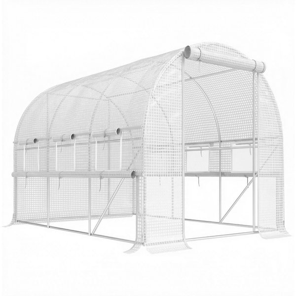 Outsunny Serre En Film Plastique, 6 FenêTres Enroulables, Porte Avec Fermeture ÉClair, Cadre En Acier Inoxydable, 2,95 X 2 X 2 M, Blanc-image