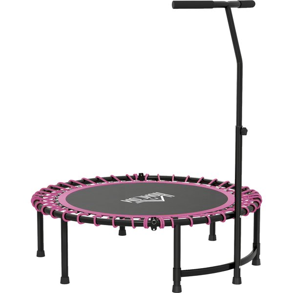HOMCOM 45" Foldable Mini Trampoline Silent Rebounder Indoor Outdoor Jumper with Adjustable Handle - Pink | Aosom Ireland