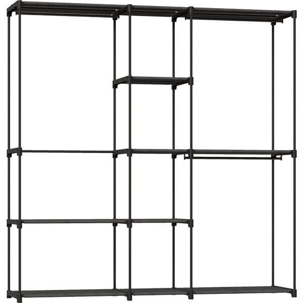 Homcom Armoire De Rangement, Penderie En Tissu Avec Barre De Suspension Et éTagèRes, 182 X 43 X 185 Cm, Noir-image