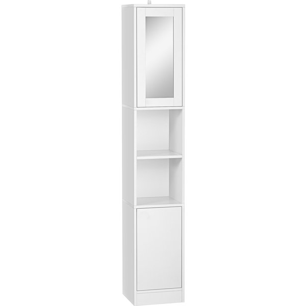 Kleankin Armoire Salle De Bain Haute, Meuble De Rangement Colonne Avec Miroir, 2 Portes, éTagèRes RéGlables, 38X28X170Cm, Blanc-image
