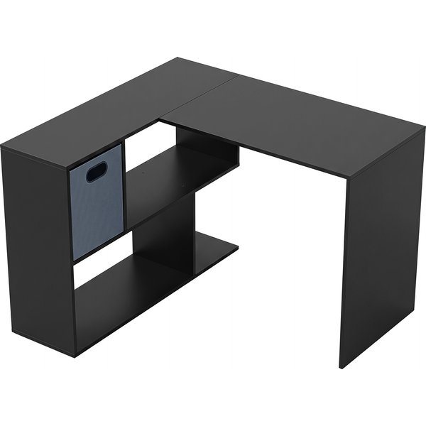 Homcom Bureau D'angle, Bureau D'ordinateur Avec Tiroir En Tissu Et Compartiments Ouverts, 110 X 100 X 75 Cm, Noir-image