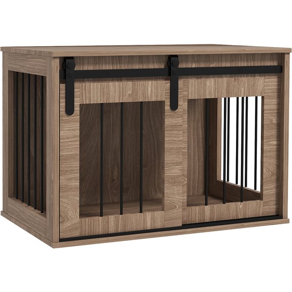 Pawhut Cage Caisse Pour Chien Animaux IntéRieur Porte Coulissante, MéTal Effet Bois, Dim. 57H X 80L X 54L Cm-image