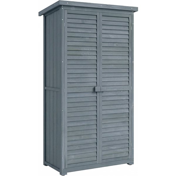 Outsunny 87 x 47 x 160cm Outdoor Storage Cabinet, with 3-Tier Shelves, Asphalt Roof & Double Door for Patio & Garden, Grey Aosom UK