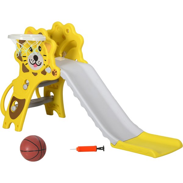 AIYAPLAY Baby Slide with Basketball Hoop, Climber, Easy to Assemble Kids Slide for Indoor Use, for Ages 18-36 Months - Yellow | Aosom Ireland