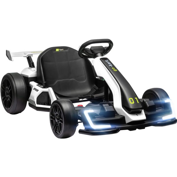 HOMCOM 24 V Elektro Go-Kart für Kinder Bis 12 Km/h Gokart mit Drift-Funktion, Drift-Kart mit 2 Motoren verstellbarem Sitz Sanftanlauf, Musik & Hupe, Kinderauto Kinderfahrzeug für 6-12 Jahre Weiß Aosom