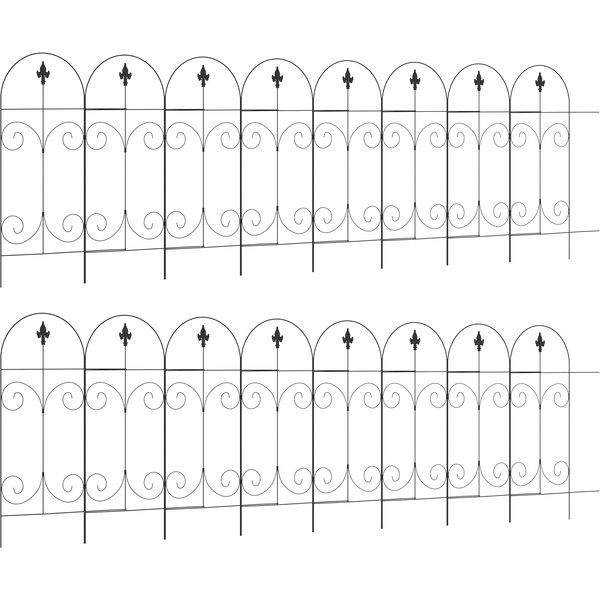 Outsunny Decorative Garden Fencing, 16PCs 44in x 25ft Outdoor Picket Fence Panels, Rustproof Metal Wire Landscape Flower Bed Border Edging, Black