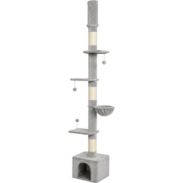 PawHut Floor to Ceiling Cat Tree, 230-250cm Multi-Level Cat Tower with Adjustable Height, Scratching Posts, Condo, Platforms | Aosom Ireland