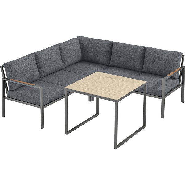 Outsunny Salon De Jardin ExtéRieur 3 PièCes 5 Personnes, 2 CanapéS Avec Coussins ÉPais, 1 Table Basse, 183X183X72Cm, Gris Foncé-image