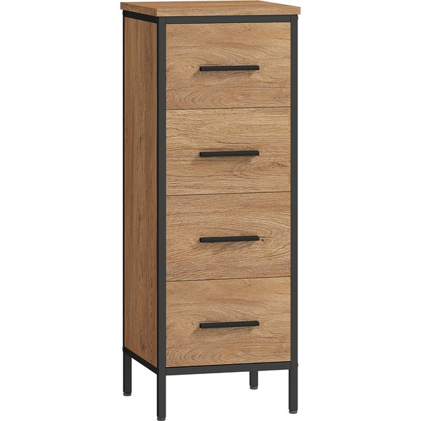 Homcom Meuble De Salle De Bain éTroit Avec 4 Tiroirs Et Structure En Acier, 30 X 30 X 82 Cm, ChêNe-image
