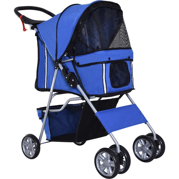 Pawhut Poussette Buggy Pliable Animaux Porte-Gobelet Panier De Rangement Tissu 600D Oxford Acier 75 X 45 X 97 Cm Bleu-image