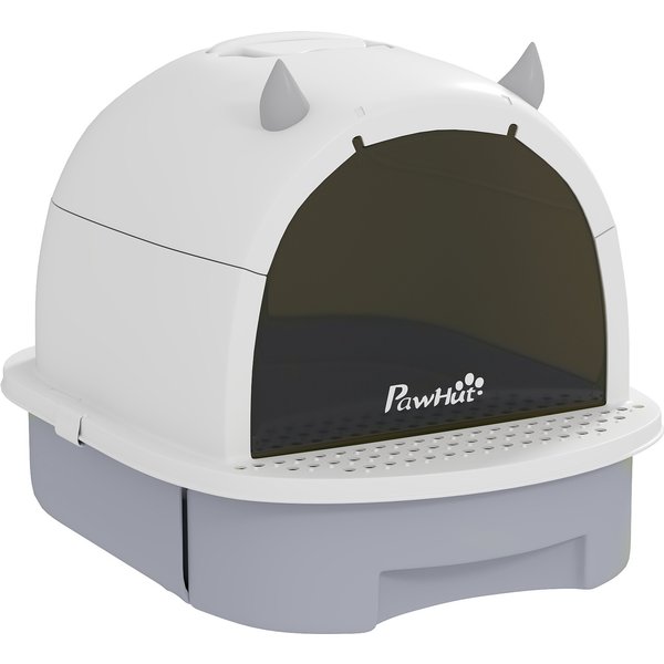 PawHut Katzenklo mit Deckel Katzentoilette mit Schaufel Bodenschublade Leckagepedal Katzentoilette für Katzen bis 5 kg 40,5 x 52 x 39 cm Grau Aosom