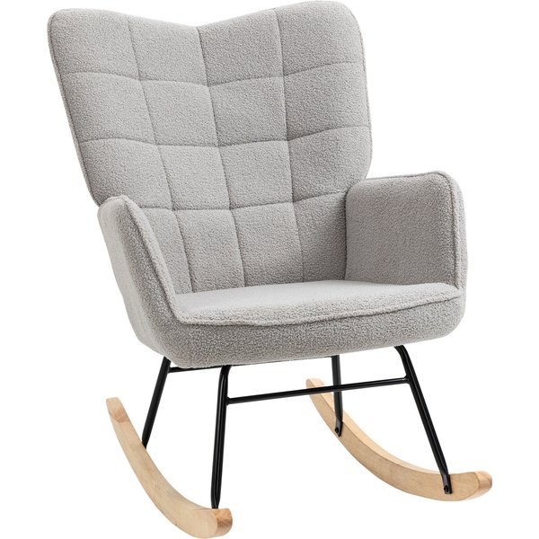 HOMCOM Berber Fleece Nursery Glider Rocker for Nursing, Wingback Rocking Chair for Living Room, Light Grey | Aosom Ireland