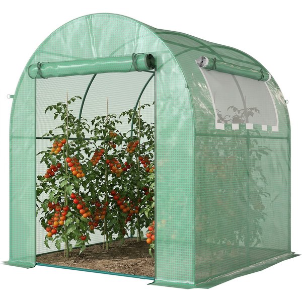 Outsunny Walk in Polytunnel, Windproof Green House for Garden with Roll-up Window and Door, 1.8 x 1.8 x 2 m, Green Aosom UK